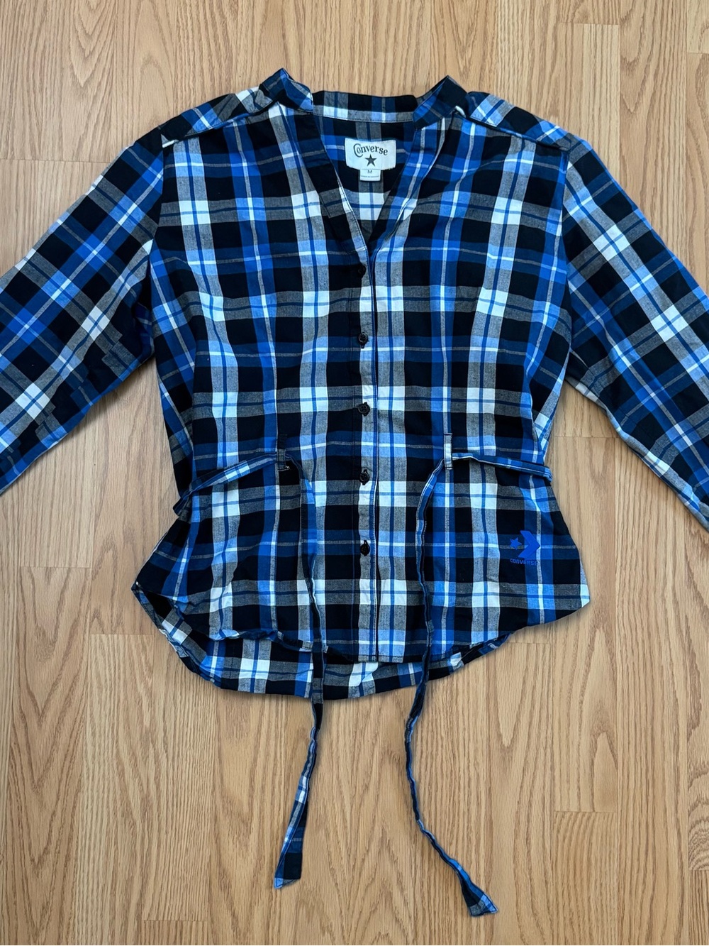 Converse Blue, Black & White Plaid Button-Front Shirt Medium
